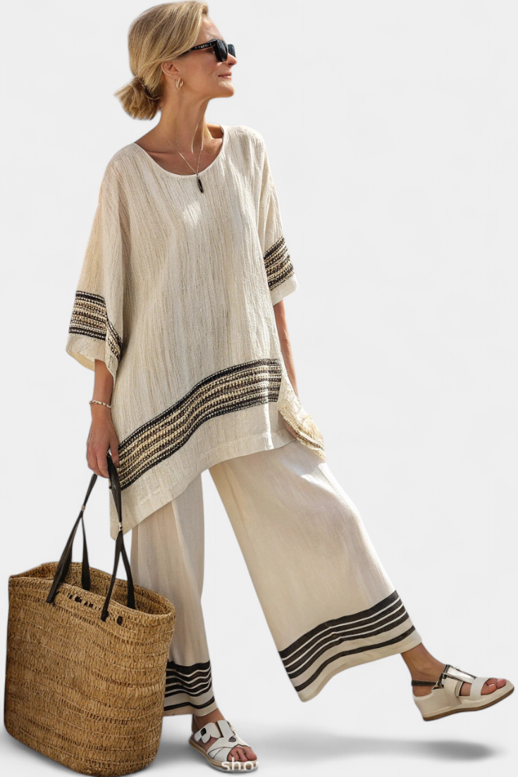 Noémia - Ensemble Élégant Beige en Lin et Bambou