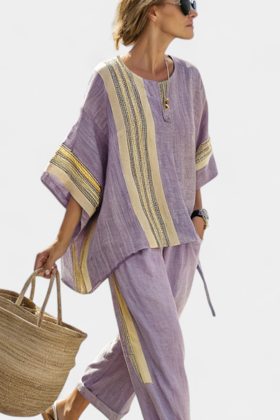 Lorena - Ensemble Bohème Violet en Lin et Bambou