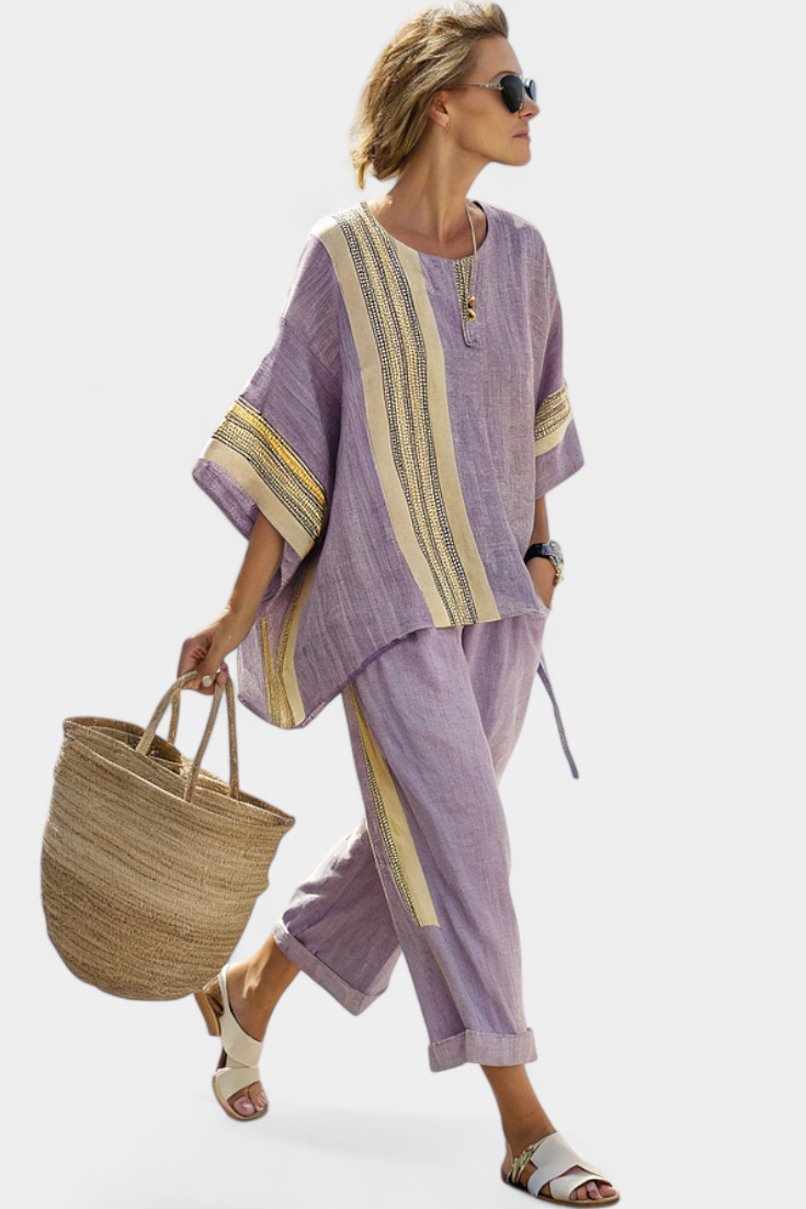 Lorena - Ensemble Bohème Violet en Lin et Bambou