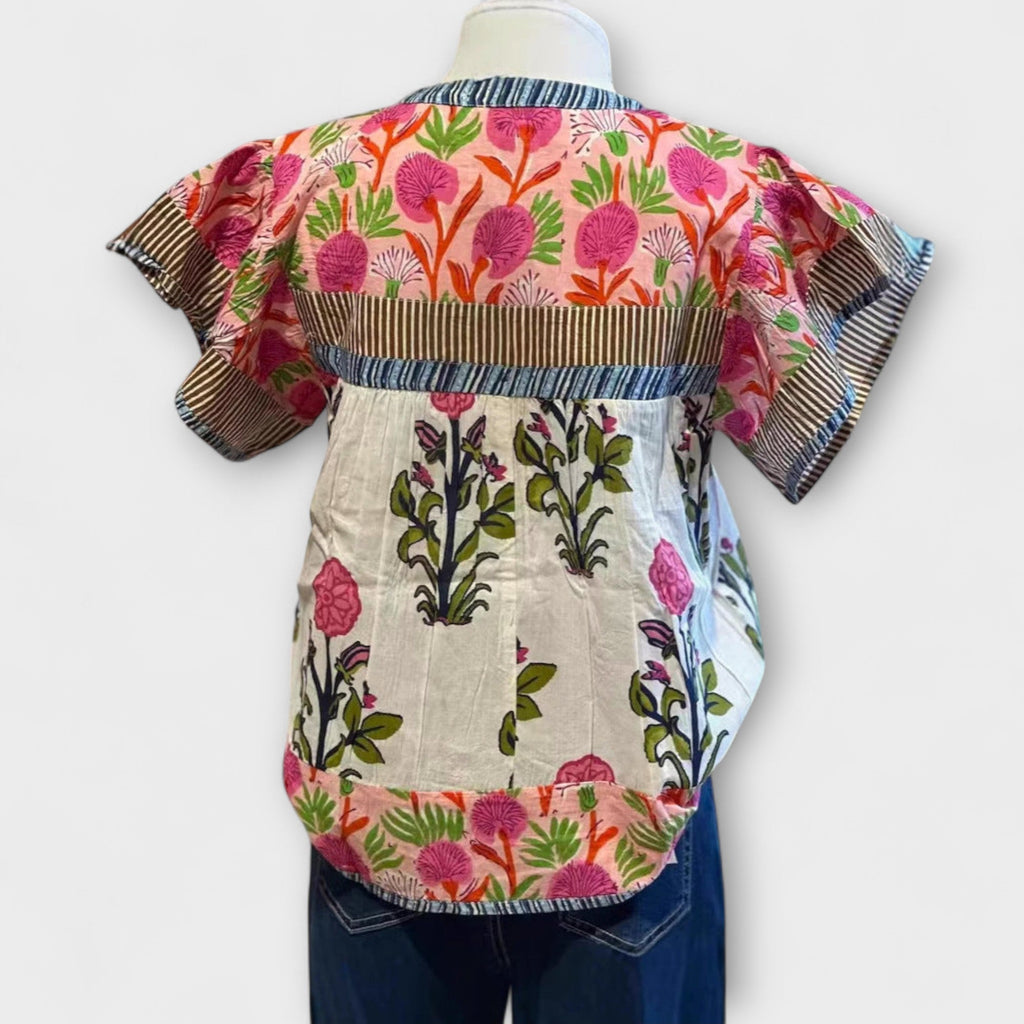 Uriella - Chemisier Boho Blanc Brodé de Fleurs