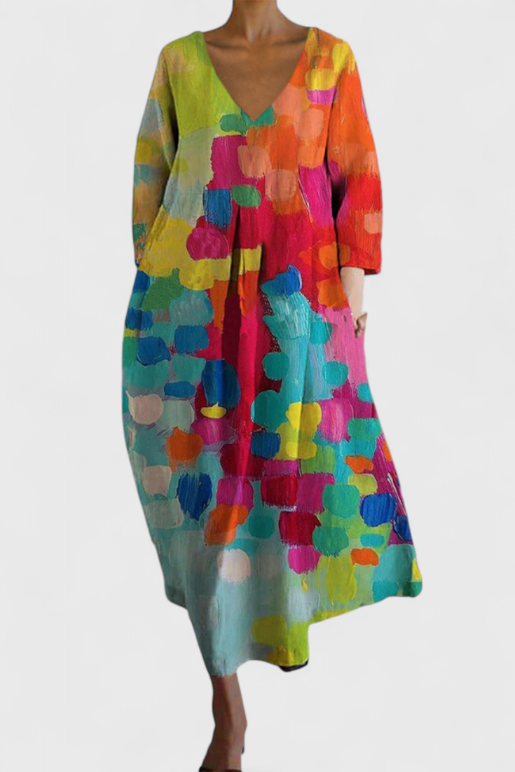 Ana - Robe Fluide Colorée à Motif Aquarelle