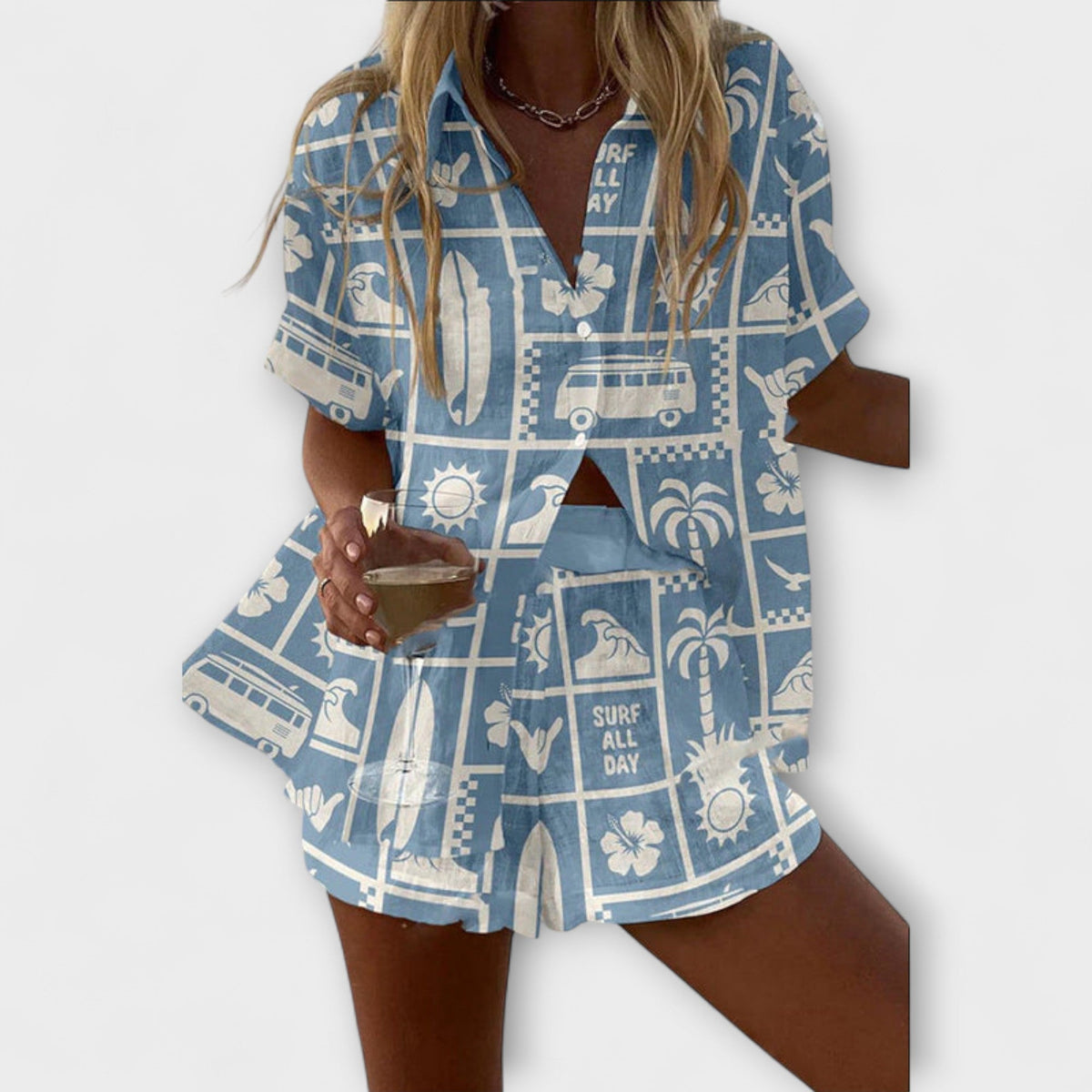 Dahlie - Ensemble Léger Bleu à Motif Caravane