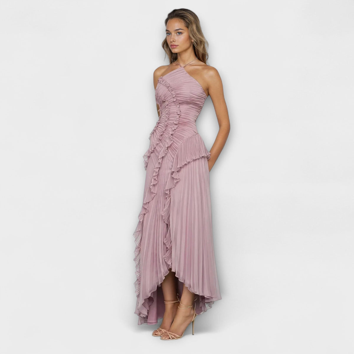 Elisia - Robe Longue Violette Sans Manches à Volants