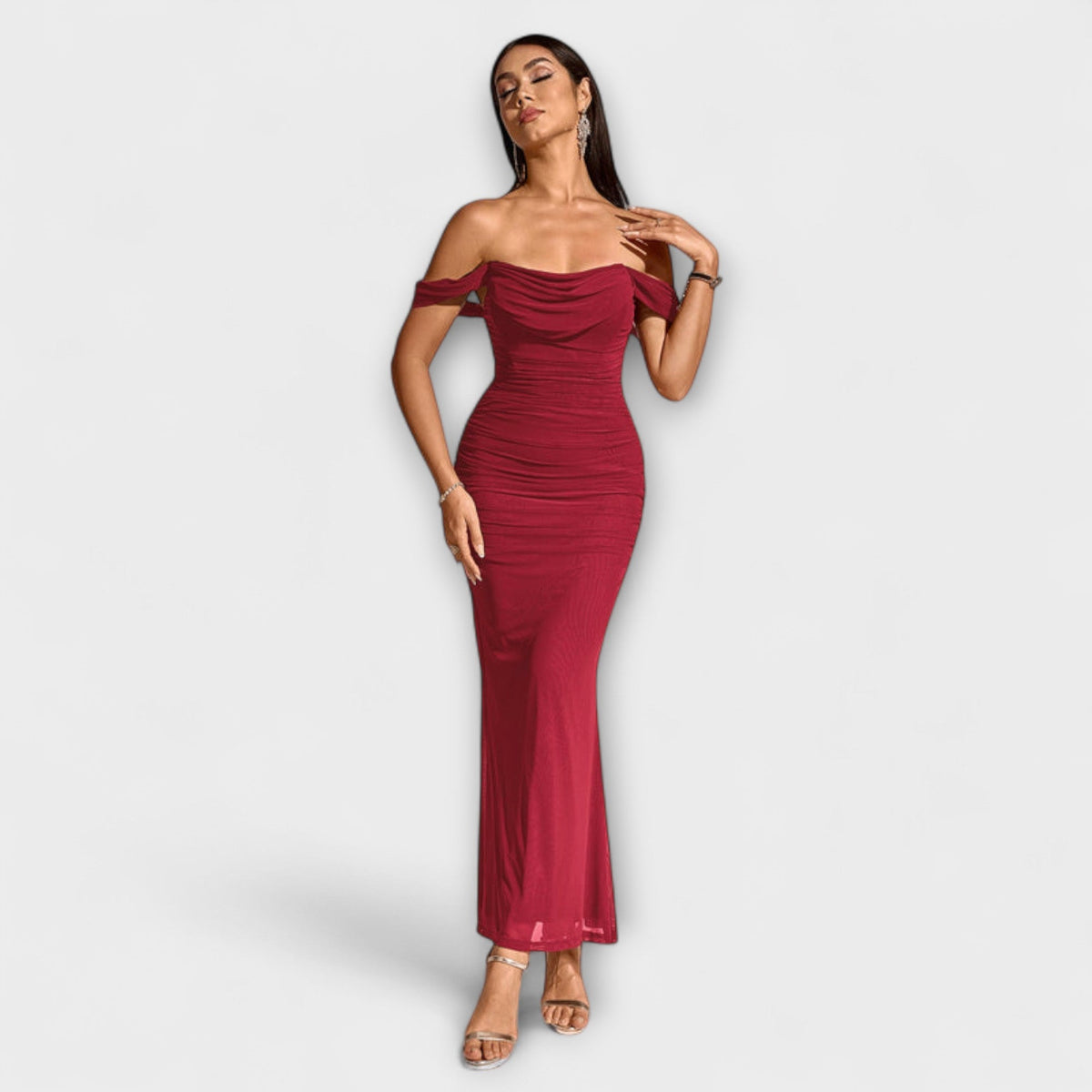 Ione - Robe Bodycon Marron Épaules Dénudées