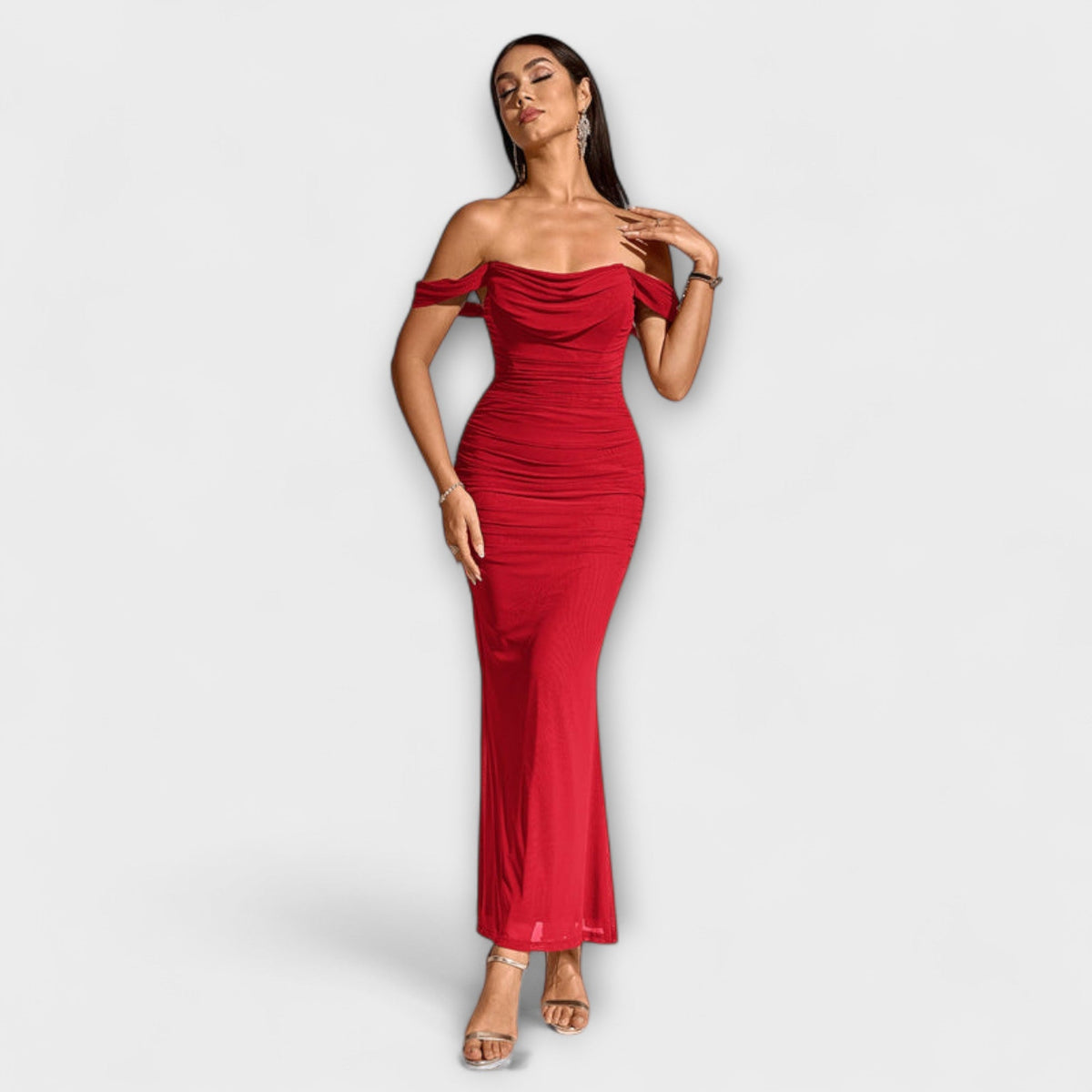 Ione - Robe Bodycon Marron Épaules Dénudées
