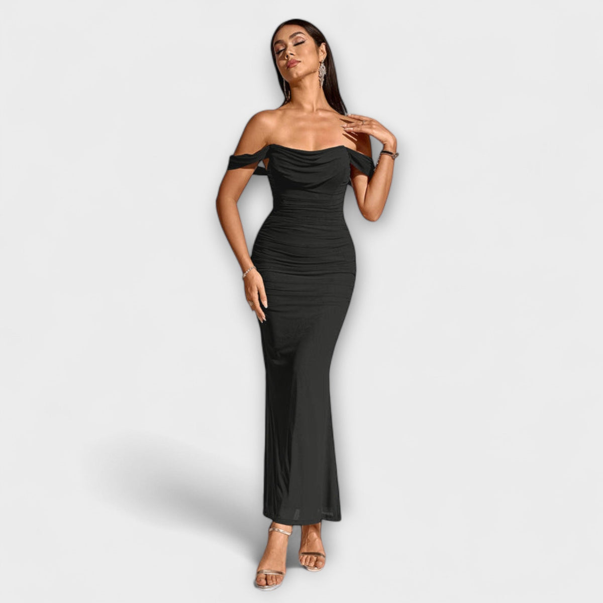 Ione - Robe Bodycon Marron Épaules Dénudées