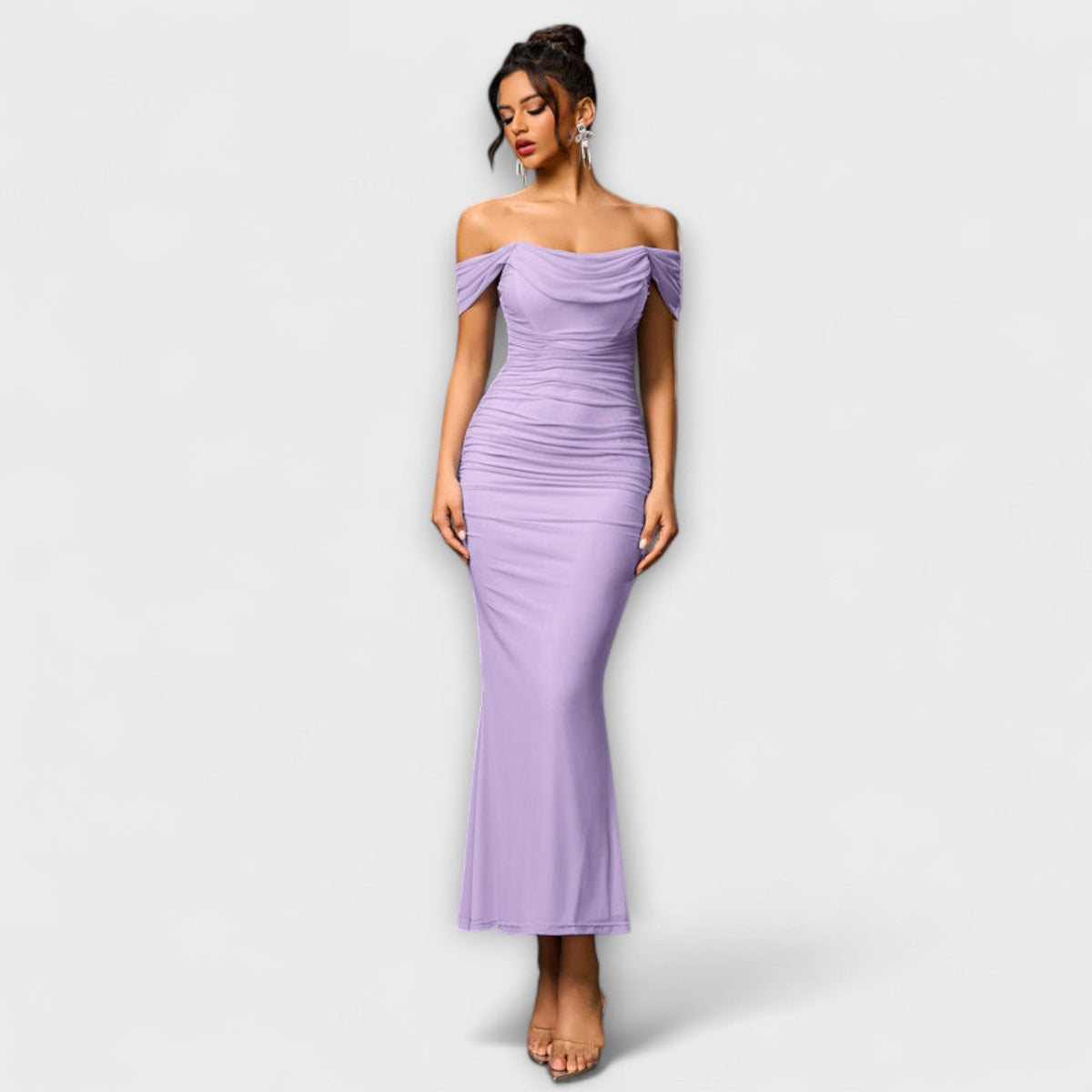 Ione - Robe Bodycon Marron Épaules Dénudées
