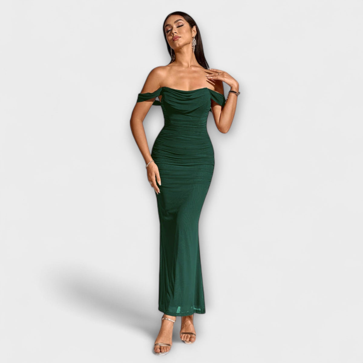 Ione - Robe Bodycon Marron Épaules Dénudées