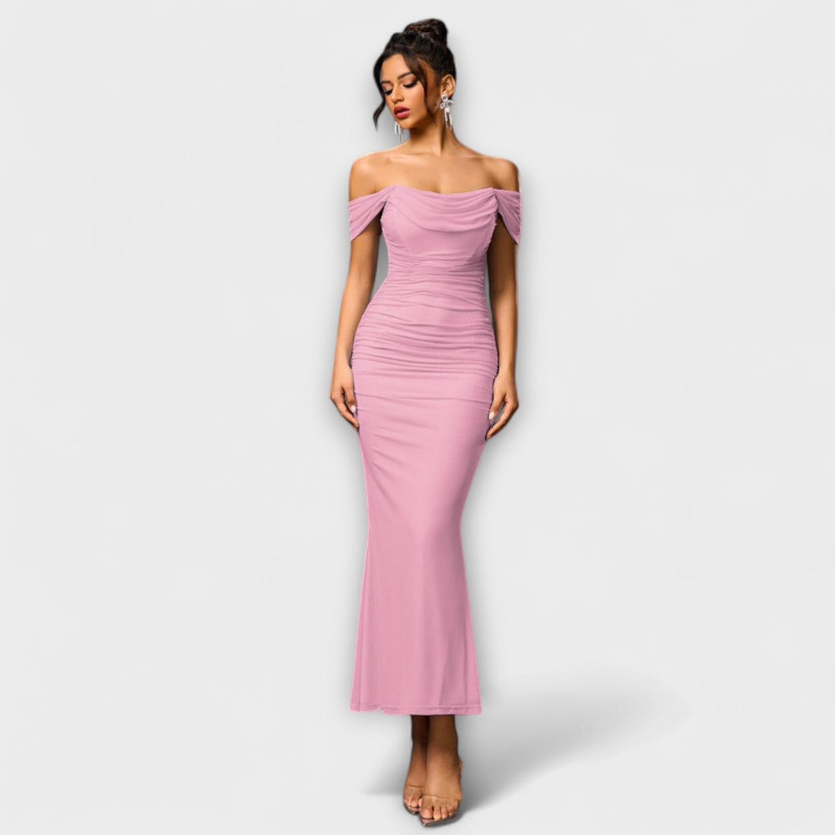 Ione - Robe Bodycon Marron Épaules Dénudées