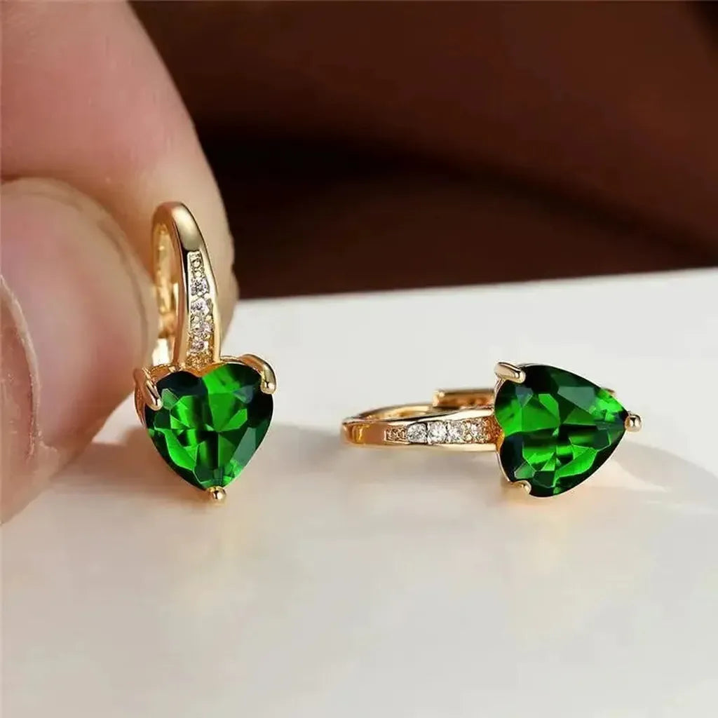 Boucles d’oreilles à pierre cœur vert émeraude