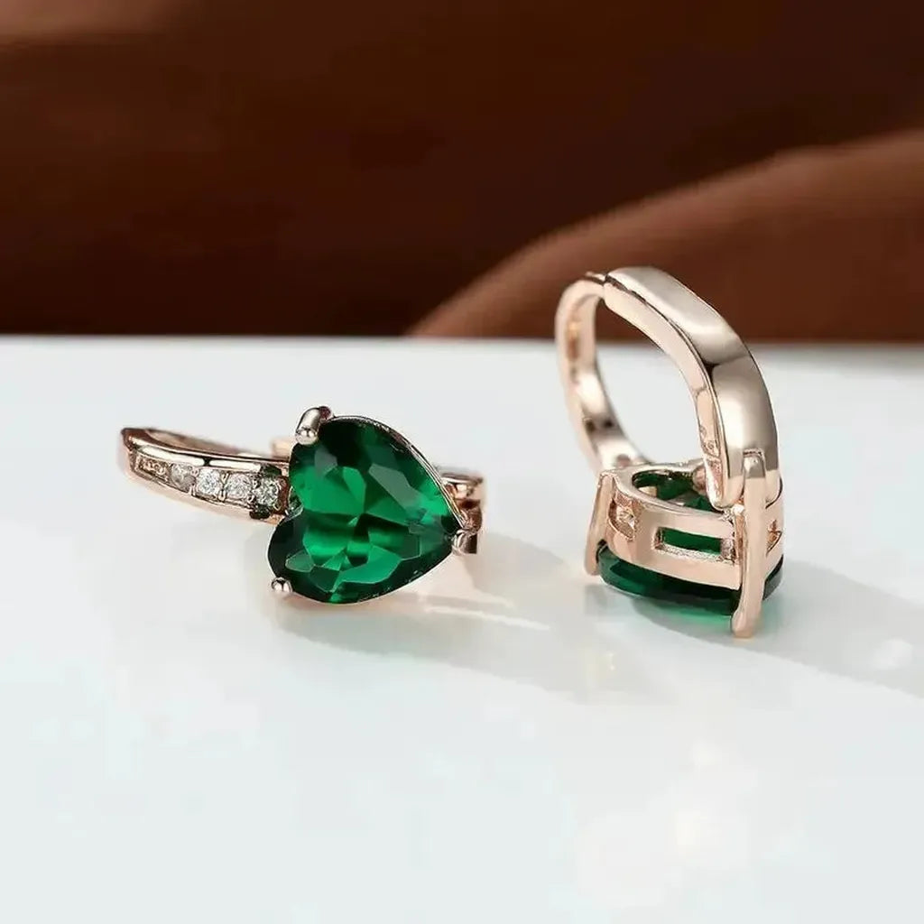 Boucles d’oreilles à pierre cœur vert émeraude