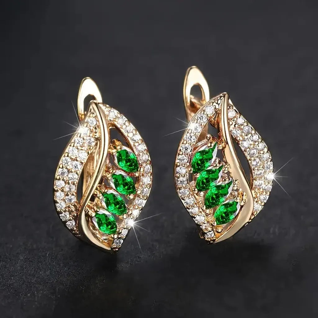 Boucles d’oreilles Katarina à feuille émeraude