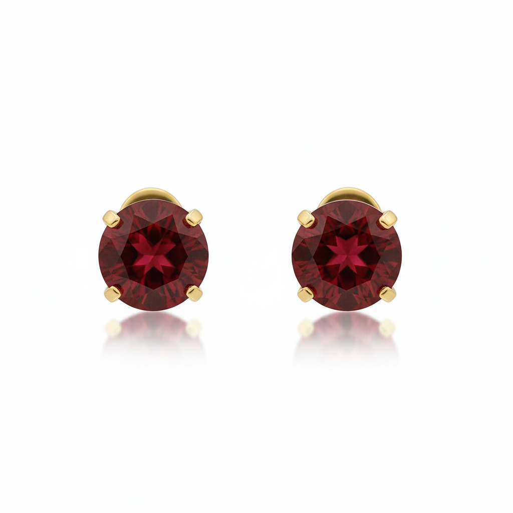 Boucles d’oreilles rondes à rubis, dorées