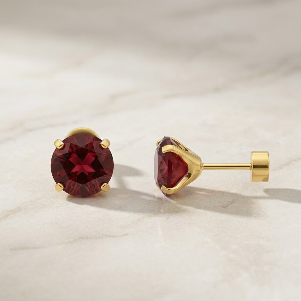 Boucles d’oreilles rondes à rubis, dorées