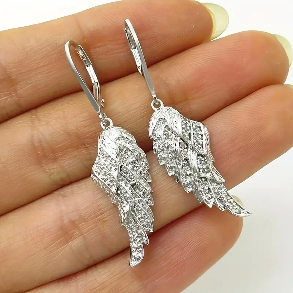 Boucles d’oreilles ailes scintillantes | Or blanc