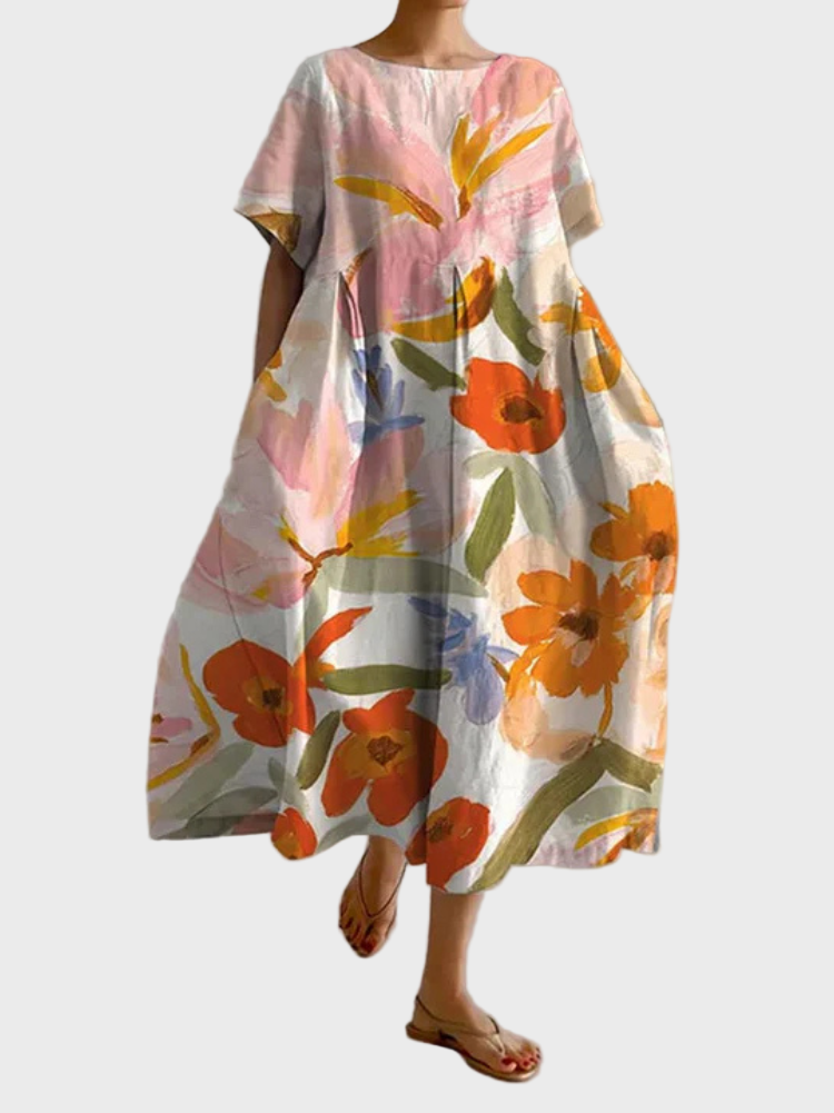 Robe Rose Pâle à Coquelicots