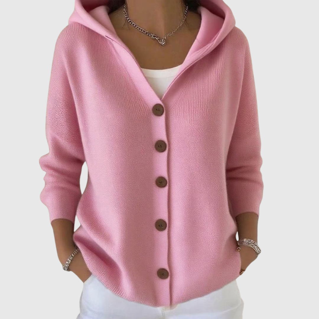 Lucienne - Cardigan à capuche rose uni