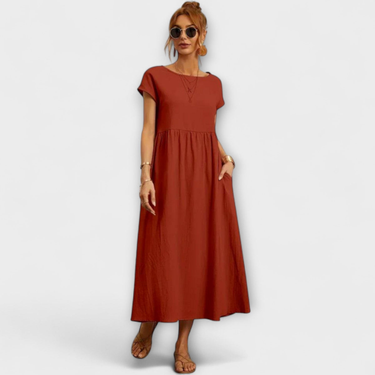 Elena - Robe d'Été Légère Vert Olive