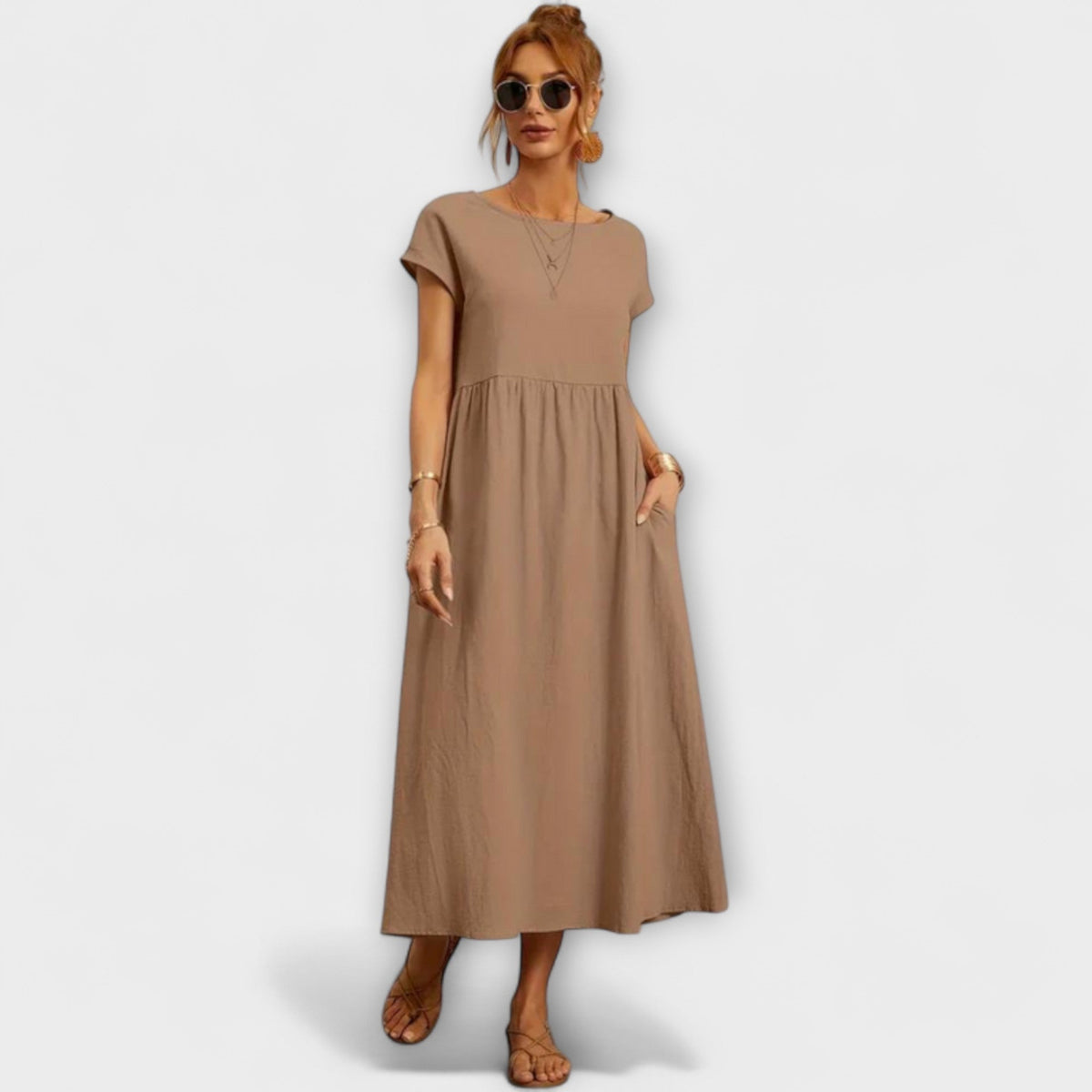 Elena - Robe d'Été Légère Vert Olive