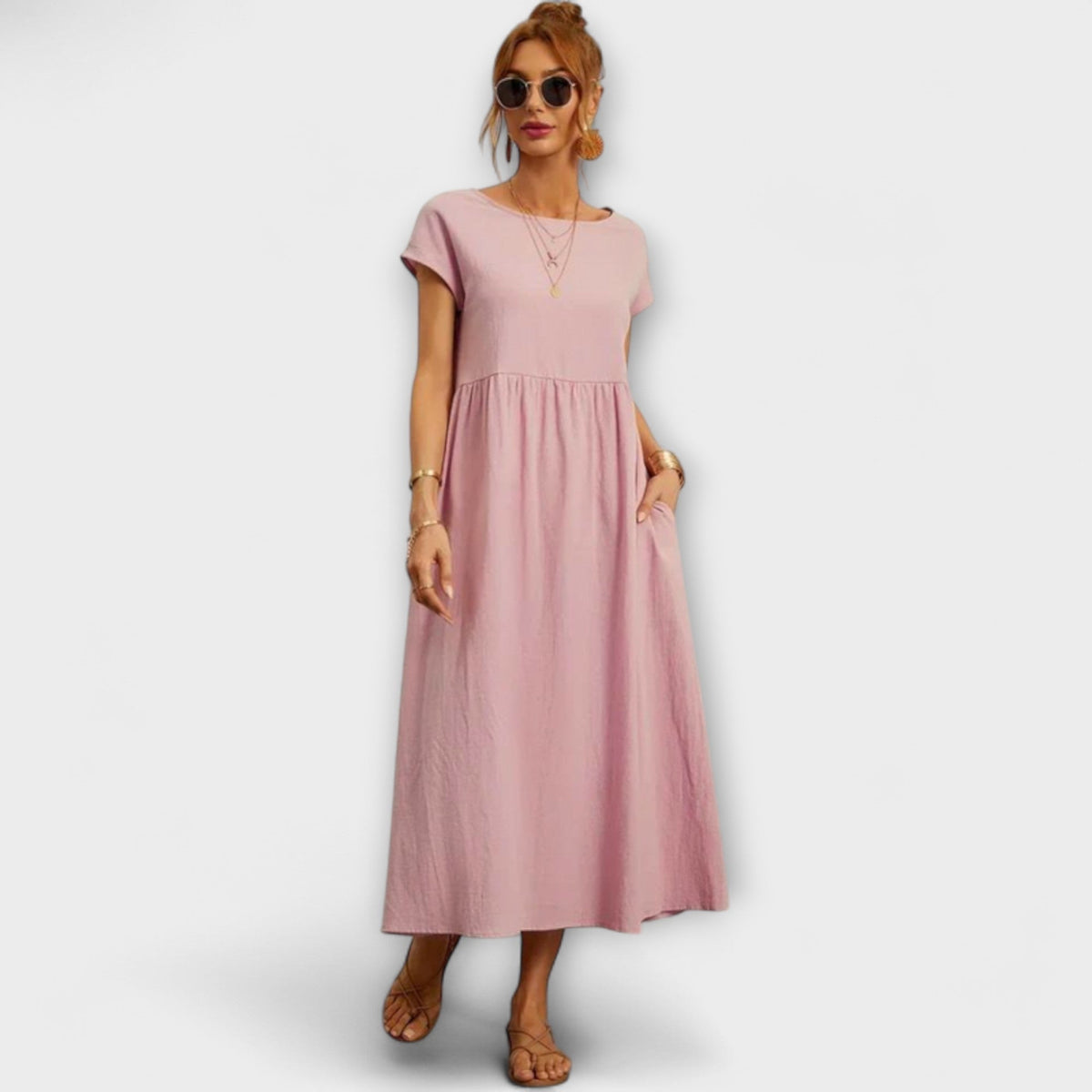 Elena - Robe d'Été Légère Vert Olive