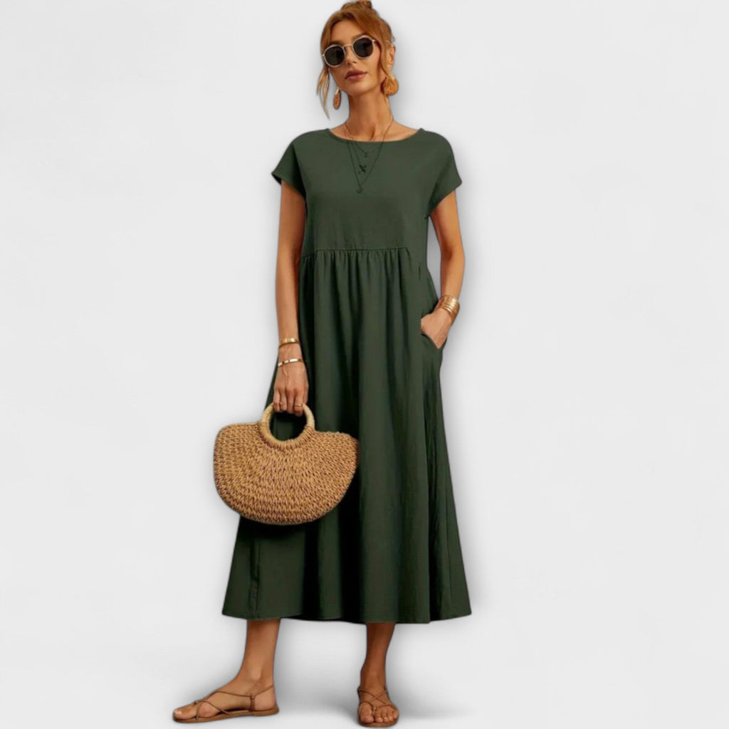 Elena - Robe d'Été Légère Vert Olive
