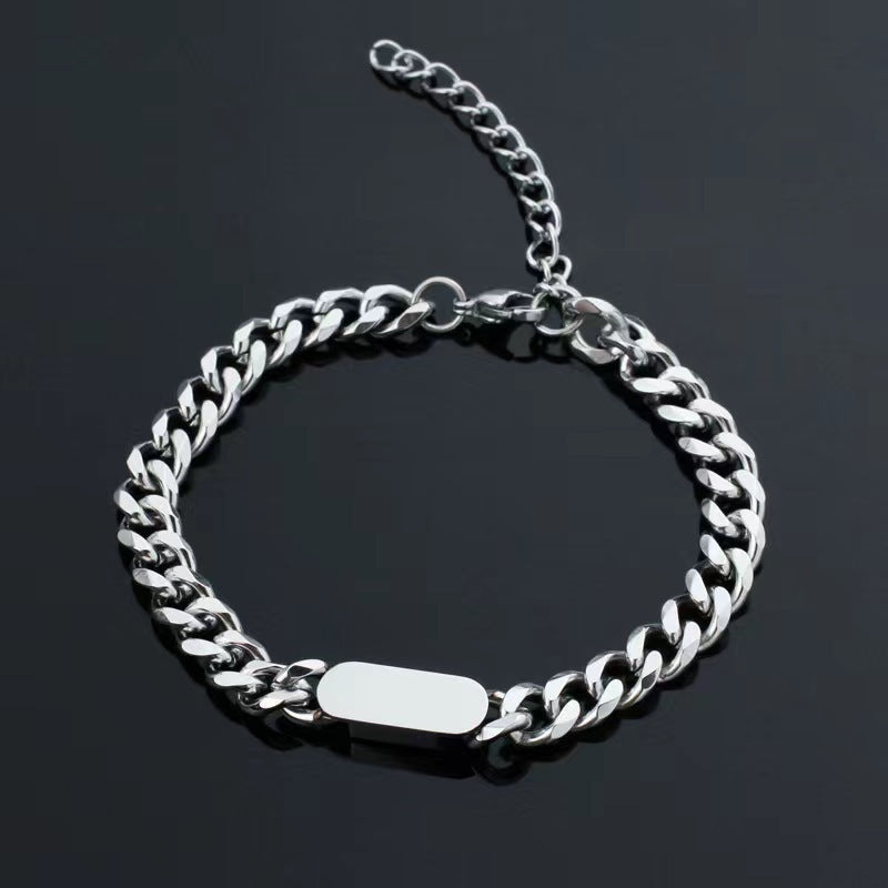 Panzerkettenarmband mit Plakettenanhänger | Weißgold