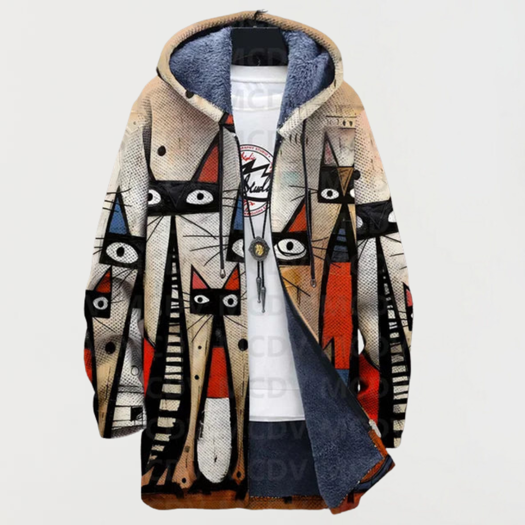 Manteau à capuche à imprimé abstrait de chats