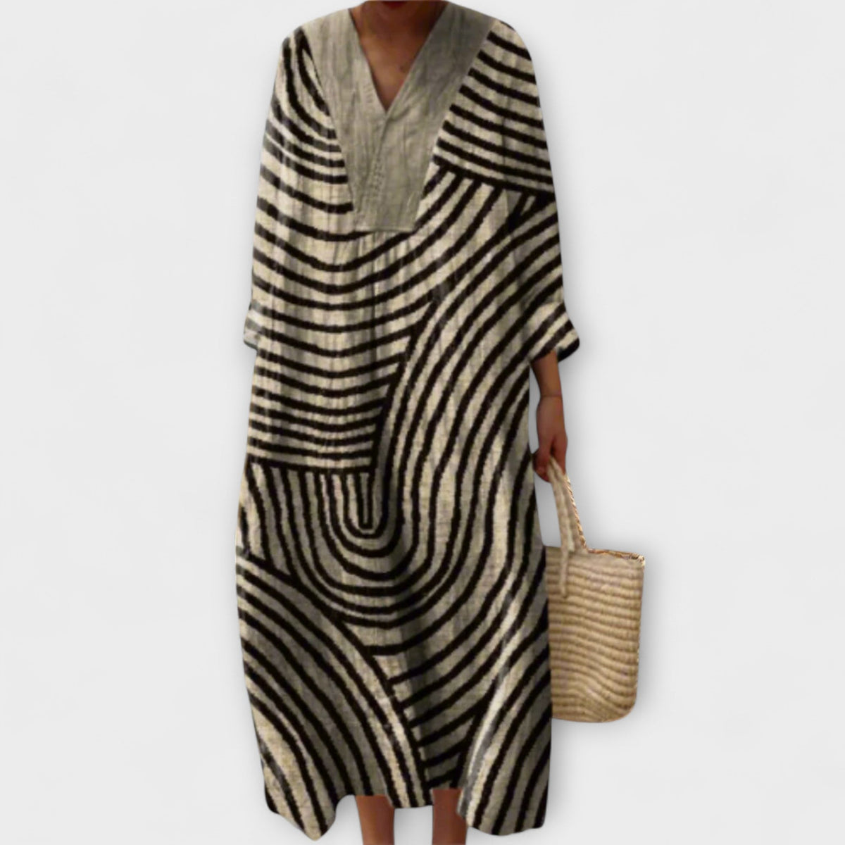 Abigail - Robe Noire et Blanche à Rayures