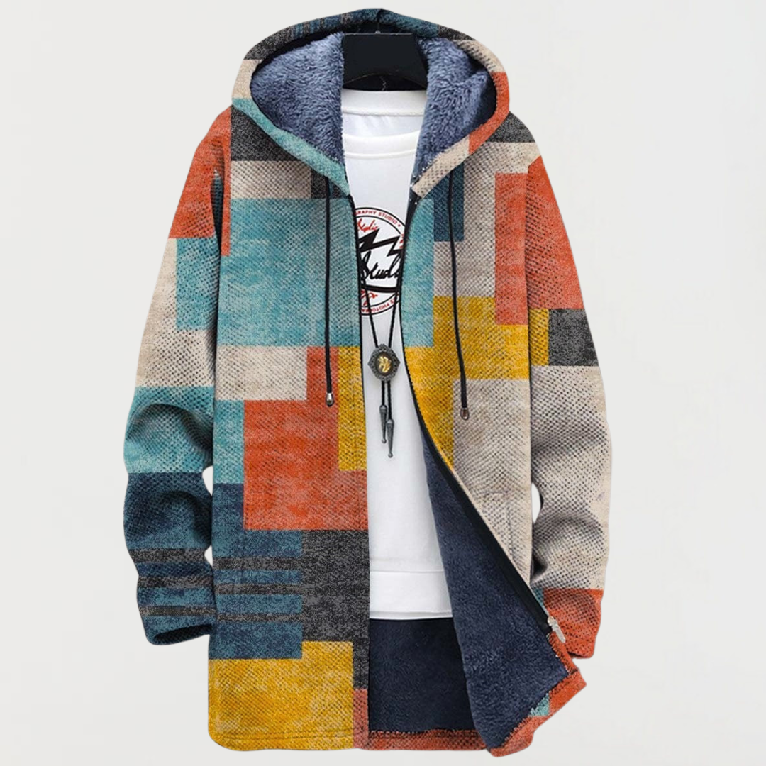 Veste à capuche à blocs de couleurs géométriques
