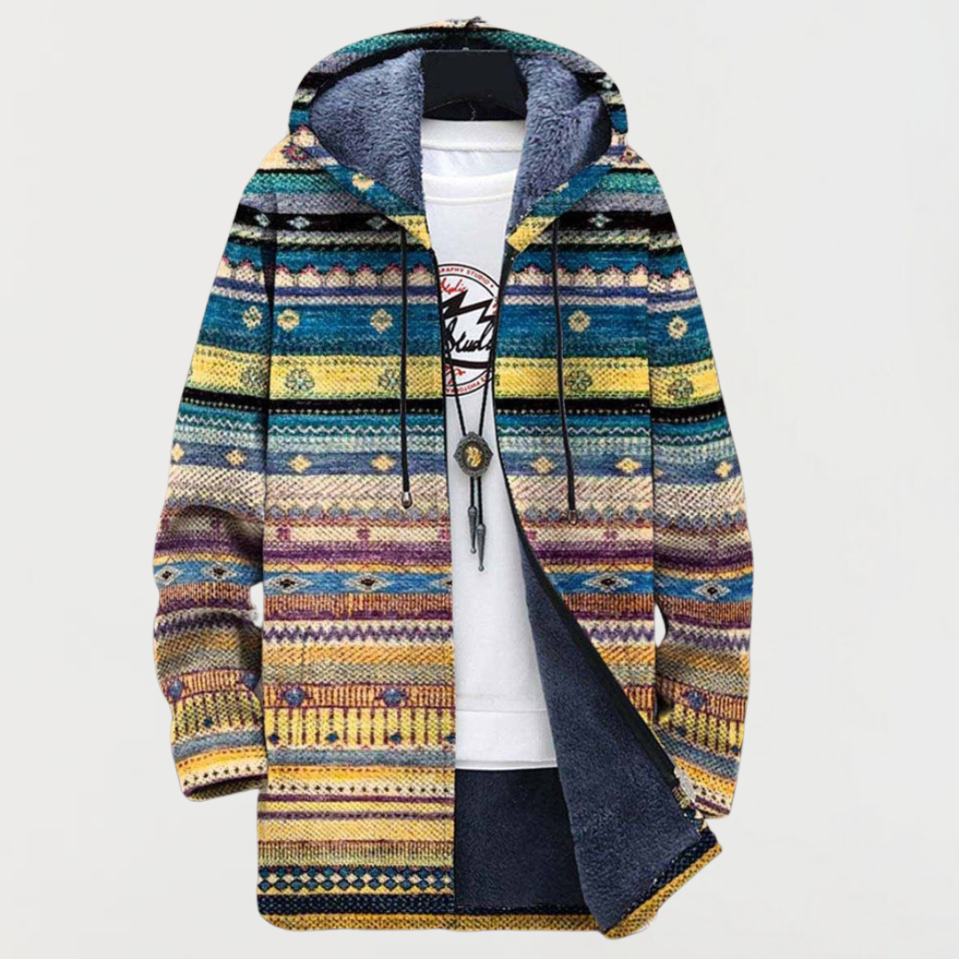 Manteau à capuche à motifs ethniques ondulés