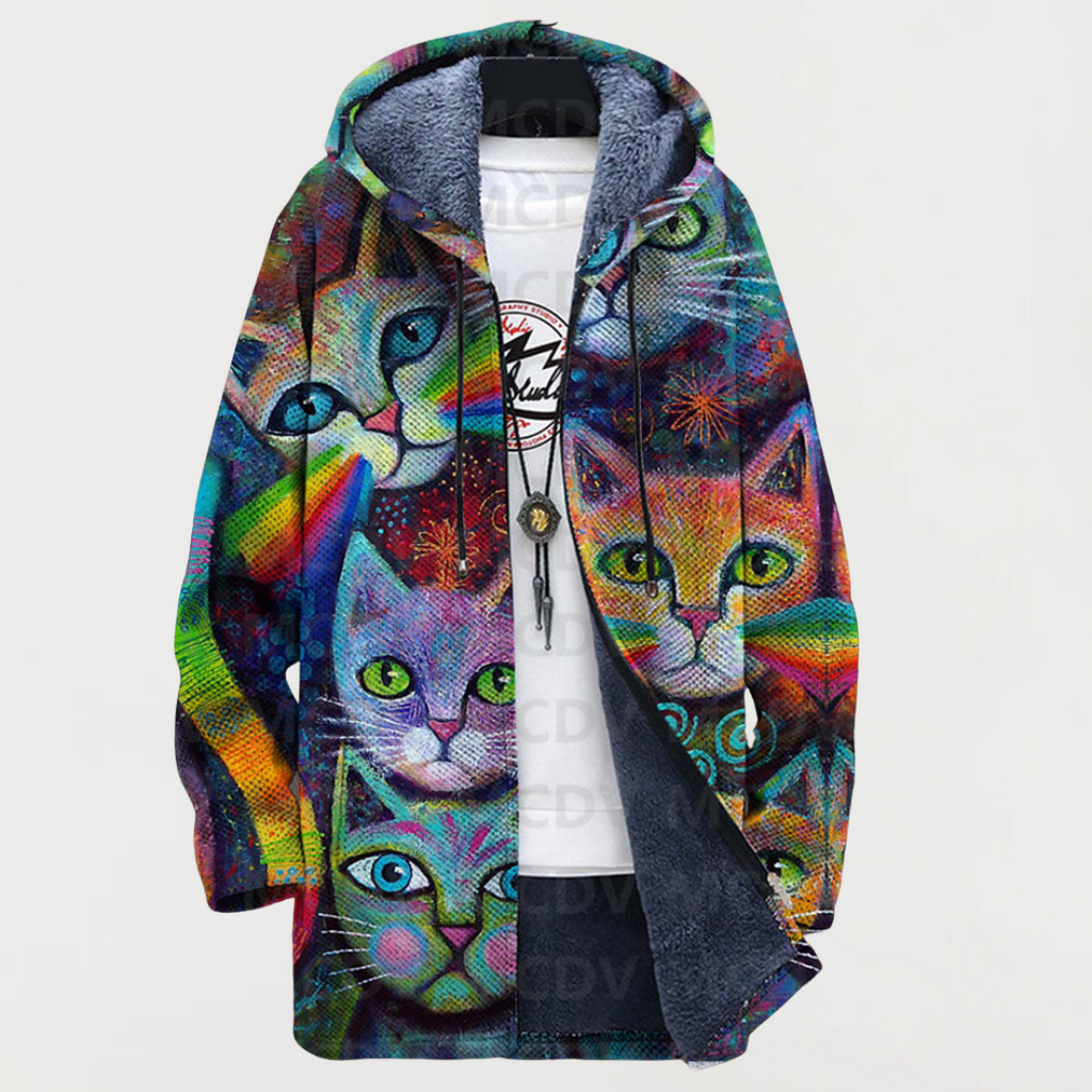 Sweat à capuche à imprimé de chats multicolores