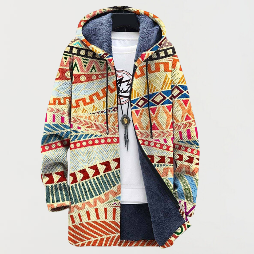 Manteau à capuche à motifs géométriques kaléidoscopiques