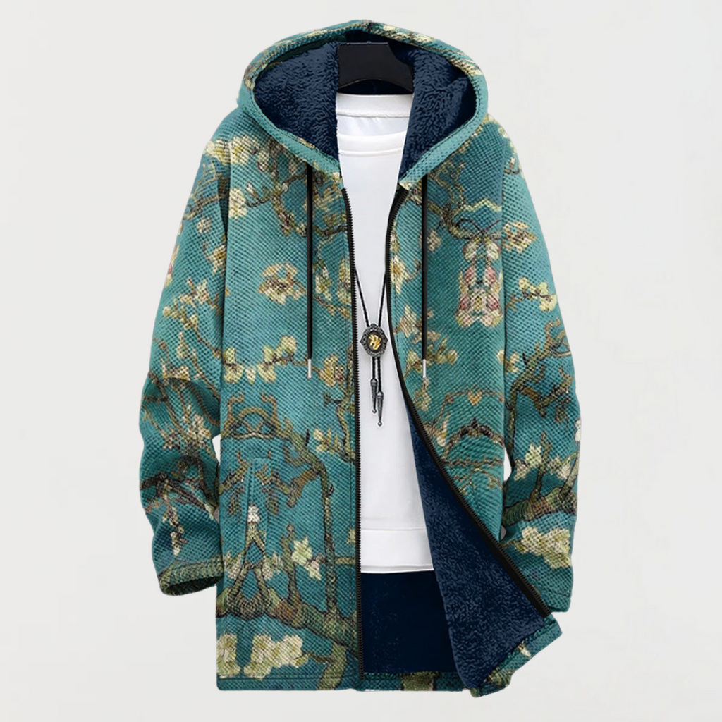 Manteau à capuche à imprimé floral artistique