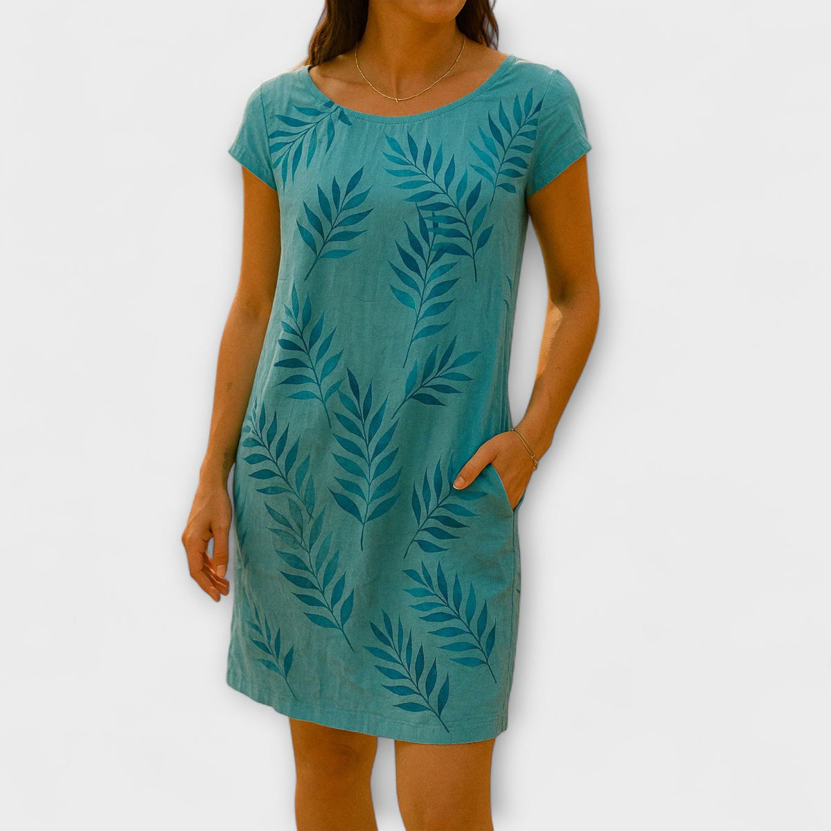 Willow - Robe d'Été Bleu Gris à Motif Feuilles