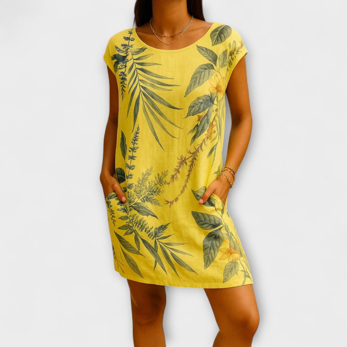 Willow - Robe d'Été Bleu Gris à Motif Feuilles