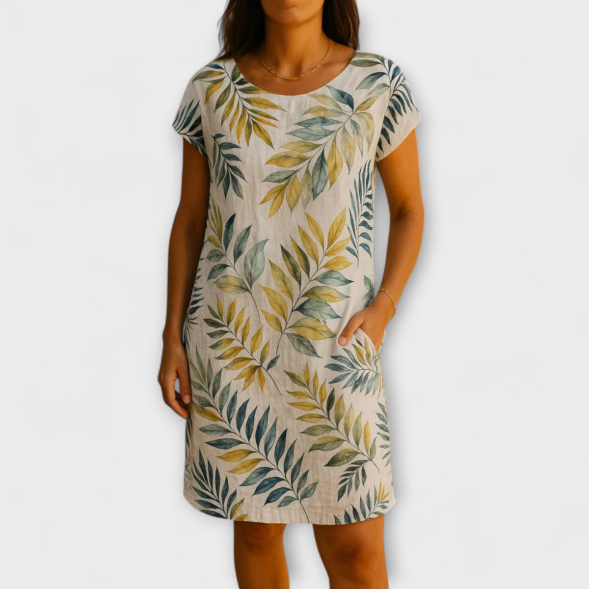 Willow - Robe d'Été Bleu Gris à Motif Feuilles