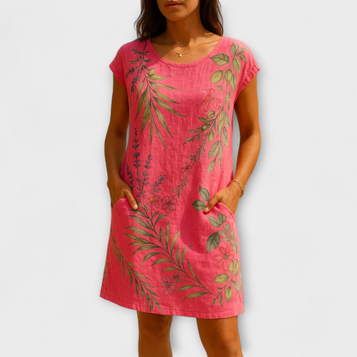 Willow - Robe d'Été Bleu Gris à Motif Feuilles