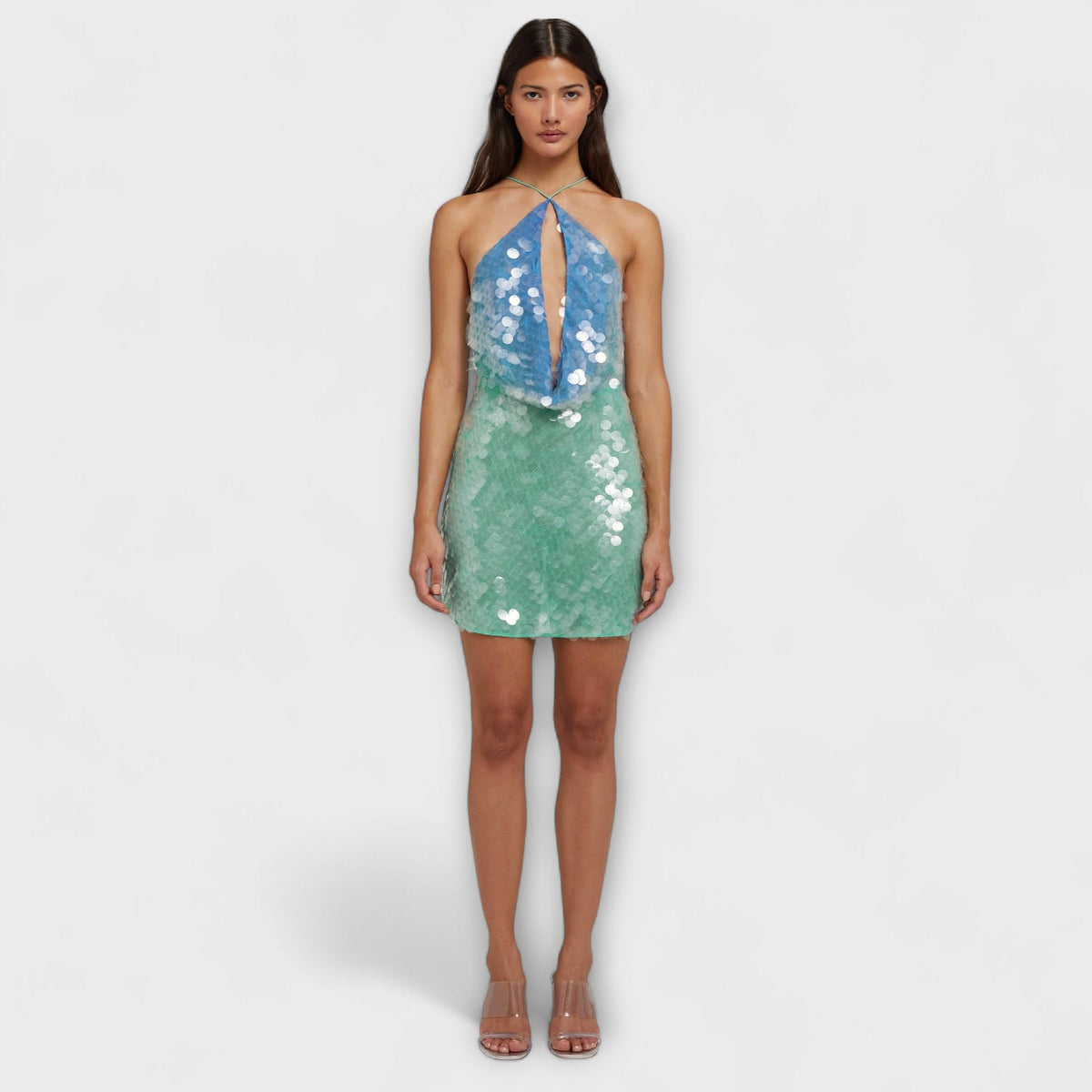 Megan - Mini-Robe à Paillettes Bleu et Vert
