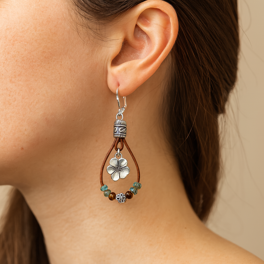 Boucles d’oreilles fleurs rétro en cuir
