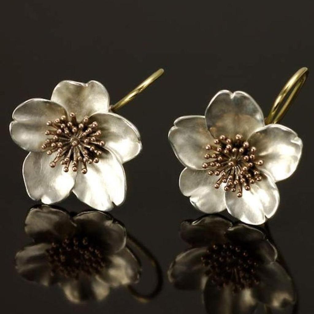 Boucles d’oreilles fleurs rétro bicolores