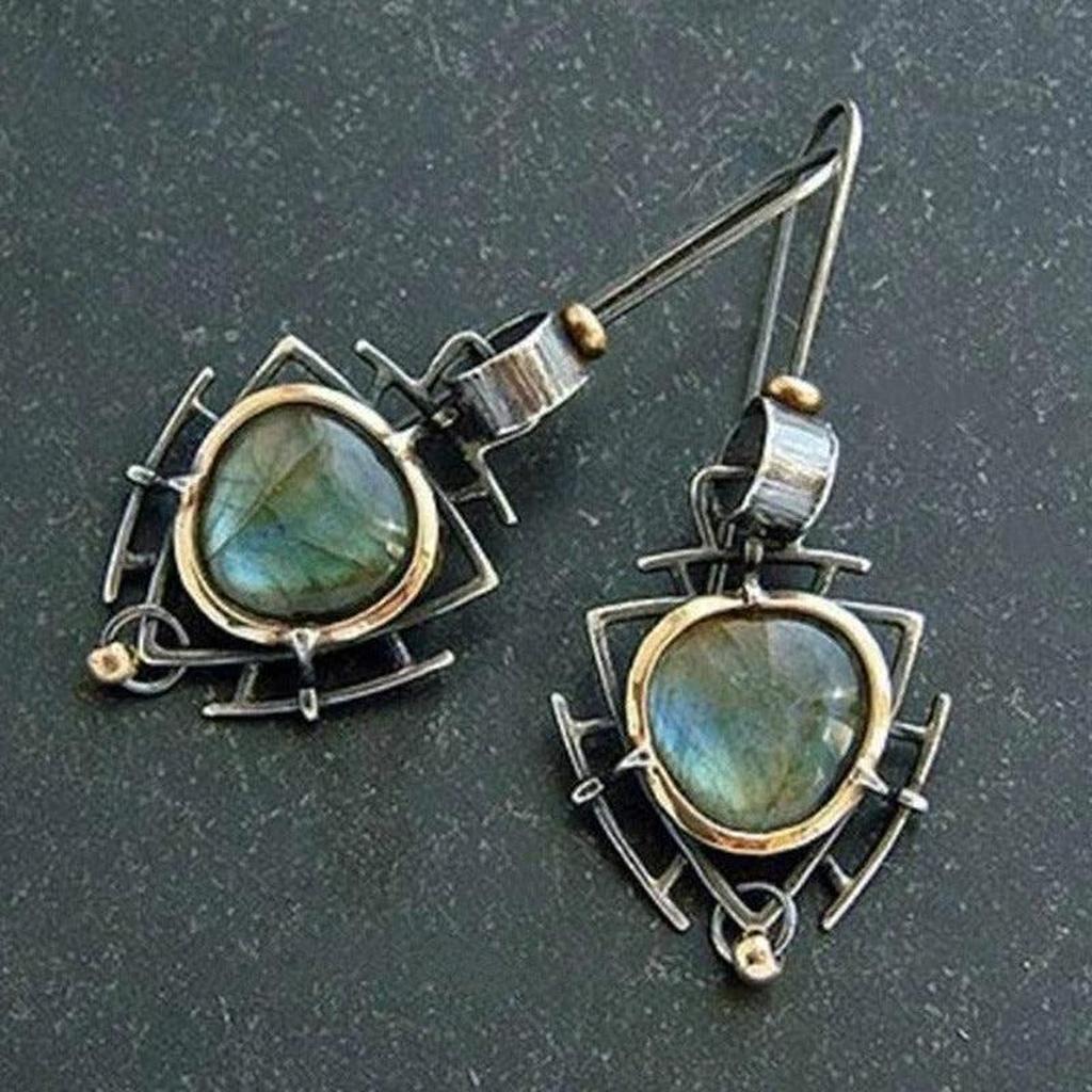 Boucles d’oreilles rétro bicolores à labradorite