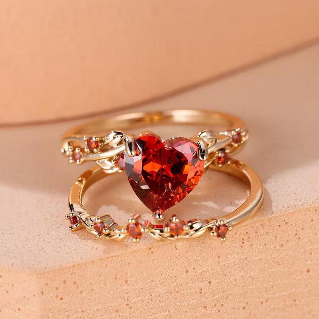 Ring-Set „Rote Ranke“ mit Herzakzent | Gold