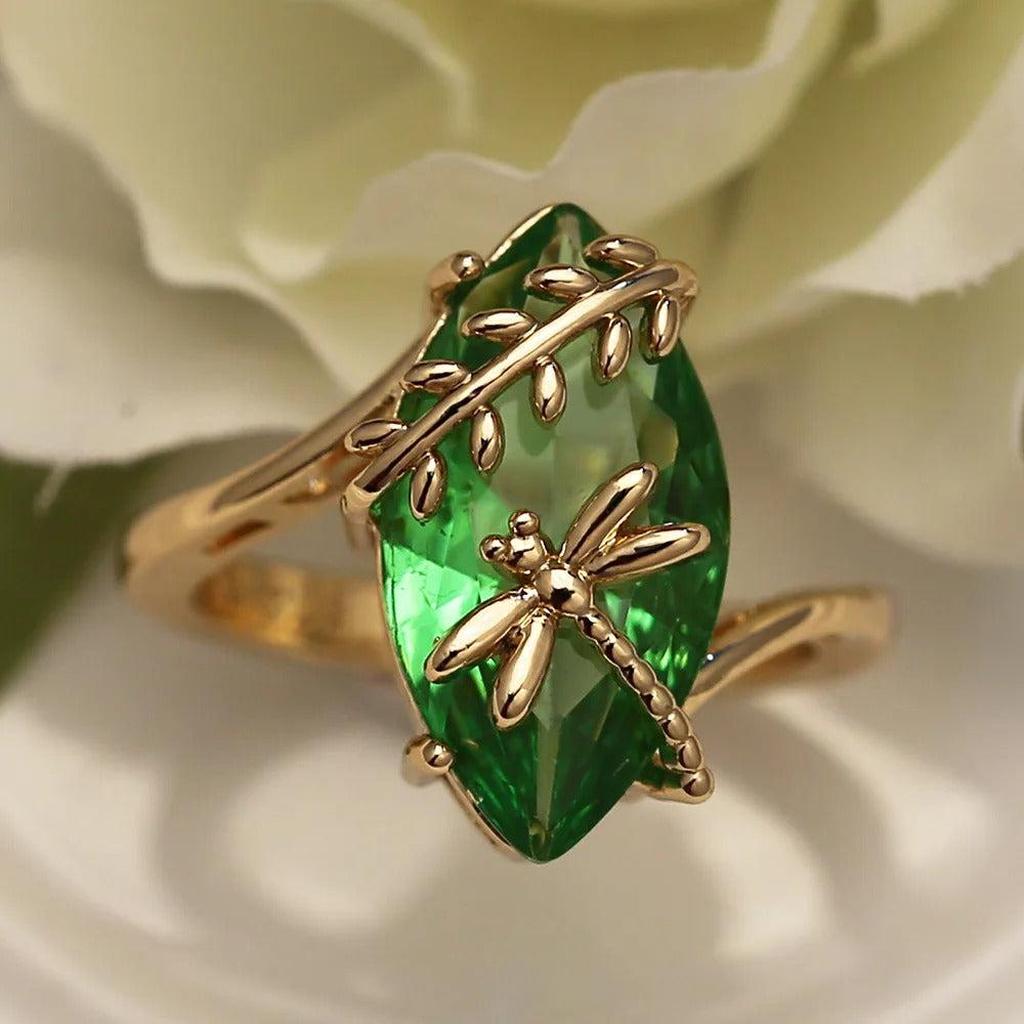Bague libellule à pierre verte