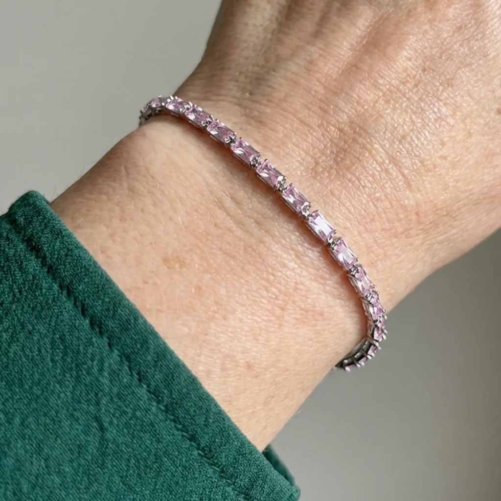 Rosa-Saphir-Tennisarmband „Prisma“ | Weißgold