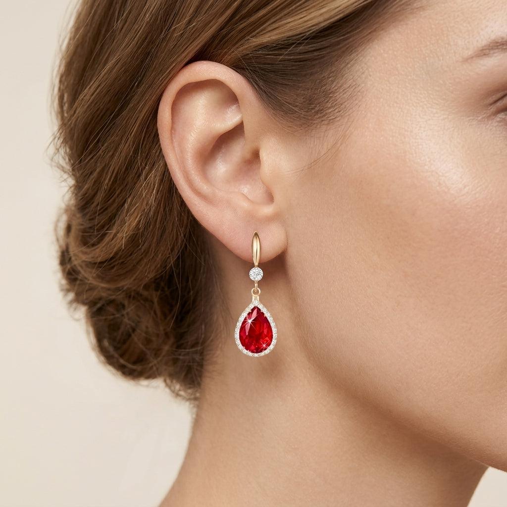 Boucles d’oreilles goutte rubis