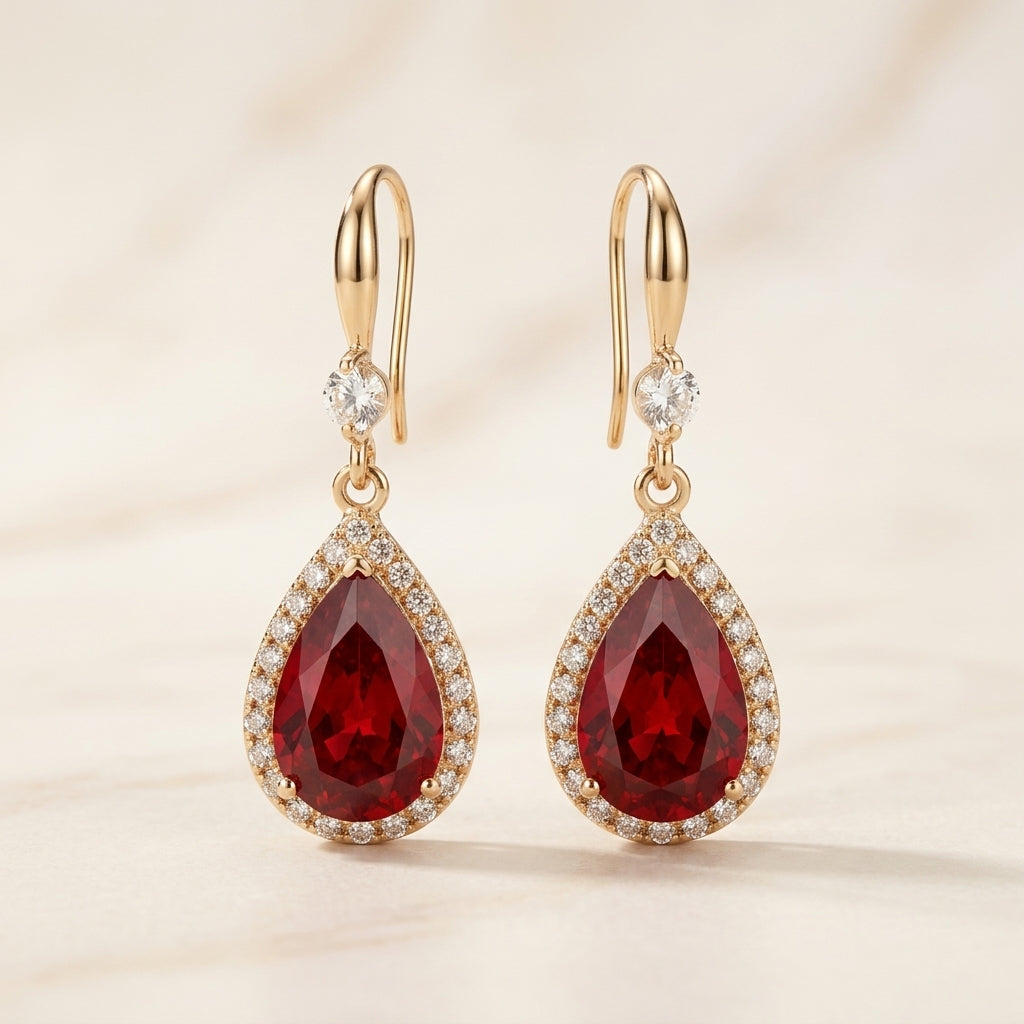 Boucles d’oreilles goutte rubis