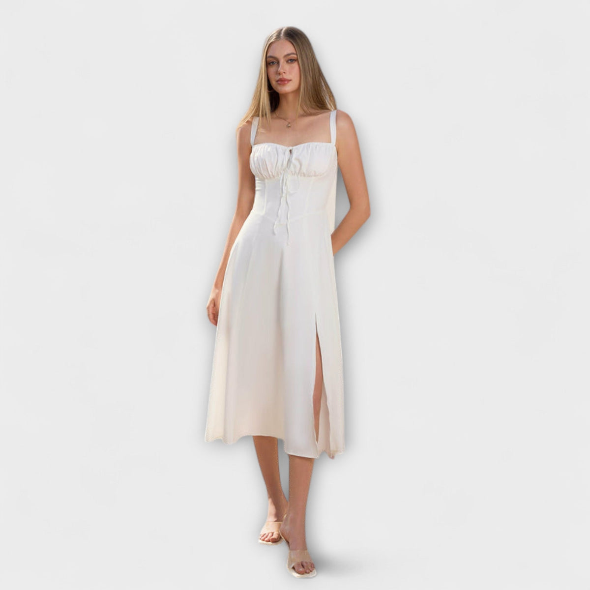 Hope - Robe Crème à Volants et Fente