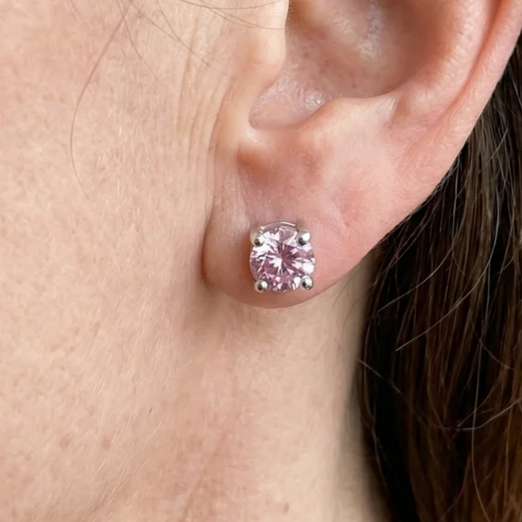 Boucles d’oreilles rondes à saphir rose, effet or blanc