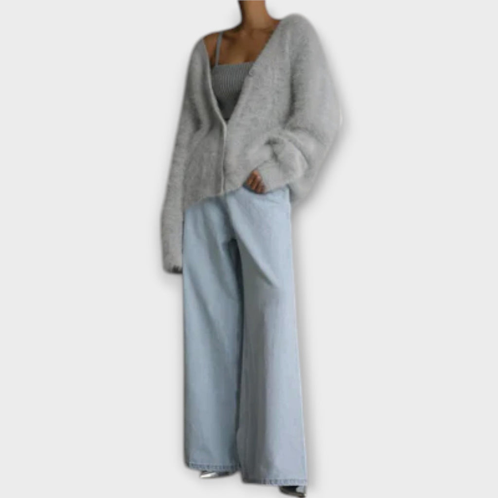 Dahlia - Cardigan Peluche Élégant Beige