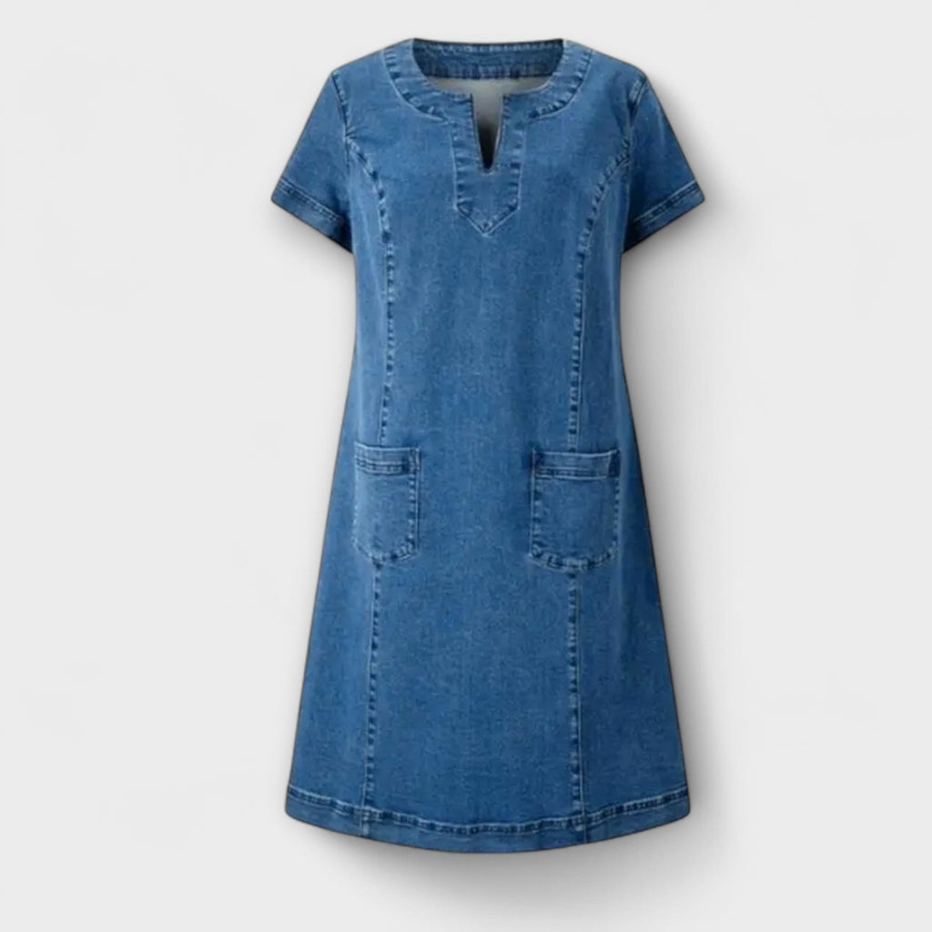 Mathea - Robe en Jean Douce à Col V